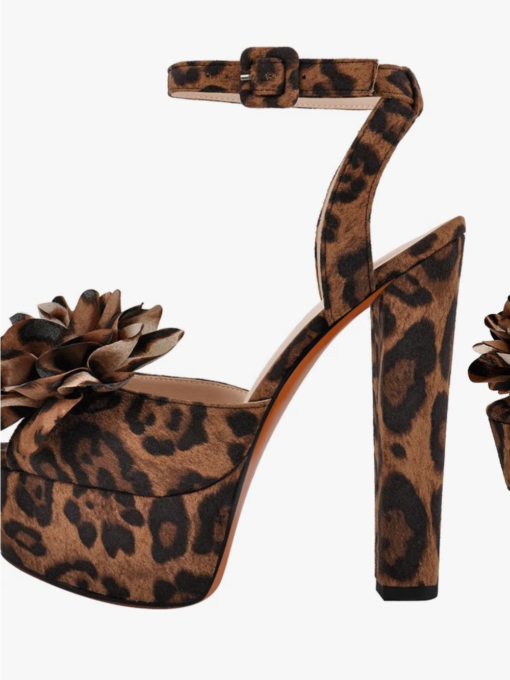 Leopard Print Platform Ankle-Strap Sandals - Brown